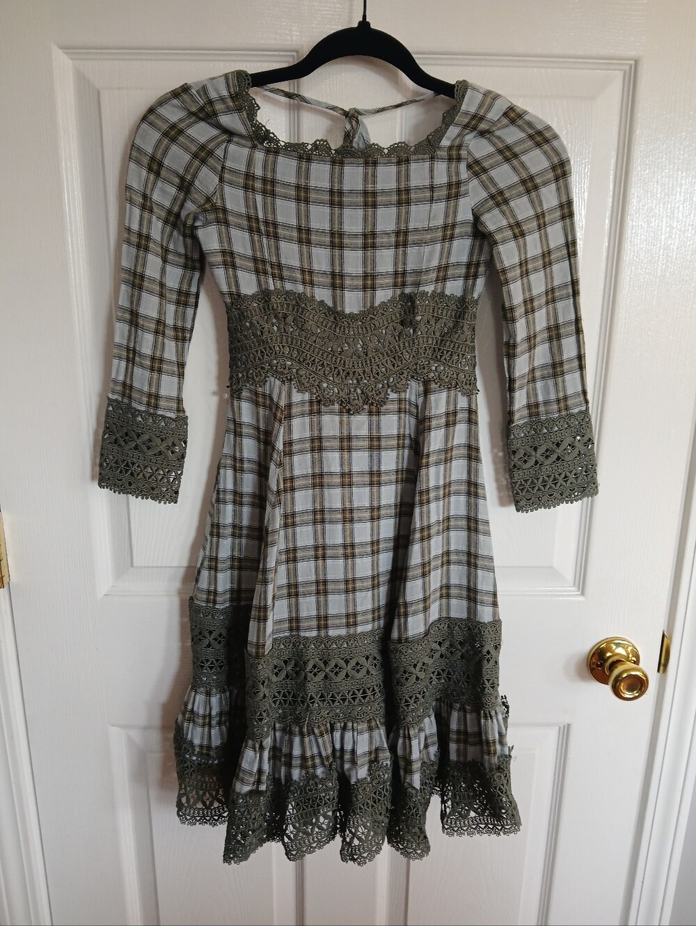 Joy Folie Plaid Green-Trim Girls' Dress with Lace Accents Prairie Fairy Cottage